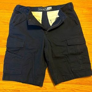 Men’s Carhartt Rugged Flex Relaxed Fit Canvas Cargo Work Short Size 34 Navy Blue